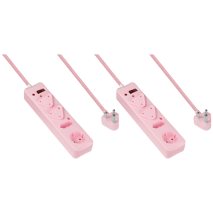 MS-8500-3-PK-BUN 2x SWITCHED 4 Way Surge Multiplug 3M Braided Cord Pink