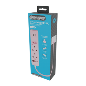MS-8501-05-PK Switched 3-Way Surge Multiplug with Dual USB 2.4A & 0.5m Braided Cord - Pink