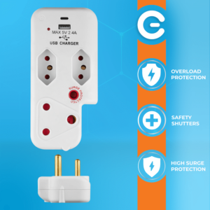 SWD-72010-S-WT Switched 3-Way Medium Surge Adaptor with Type-C + USB - White