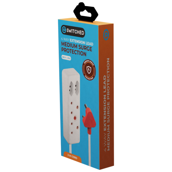 SWD-7504-3-WT Switched 4-Way Medium Surge Extension Lead 3m