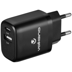 VK-PDQ102-BK Volkano On-The-Go Dual Wall Charger