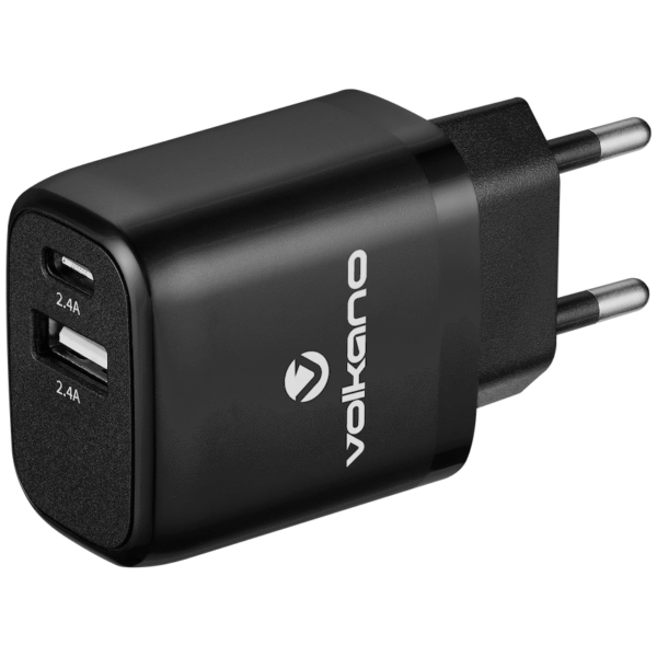 VK-PDQ102-BK Volkano On-The-Go Dual Wall Charger