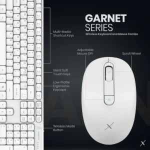 VolkanoX Garnet Bluetooth Wireless Keyboard and Mouse Combo - White